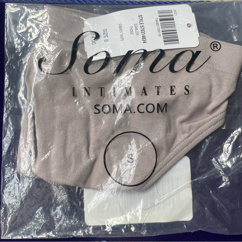 🆕 Soma Intimates Seamless Thong Panties Smokey Taupe Sz S NWT